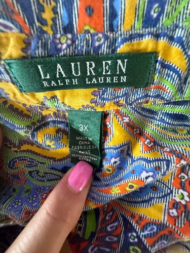 Camicia manica lunga Lauren Ralph Lauren cotone paisley VINTAGE taglia 3X - Foto 5 di 5