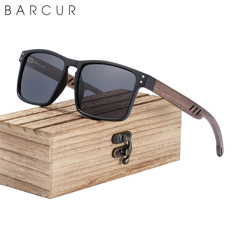Sunglasses for Men-BARCUR Wooden Polarized/ Natural Walnut Wood