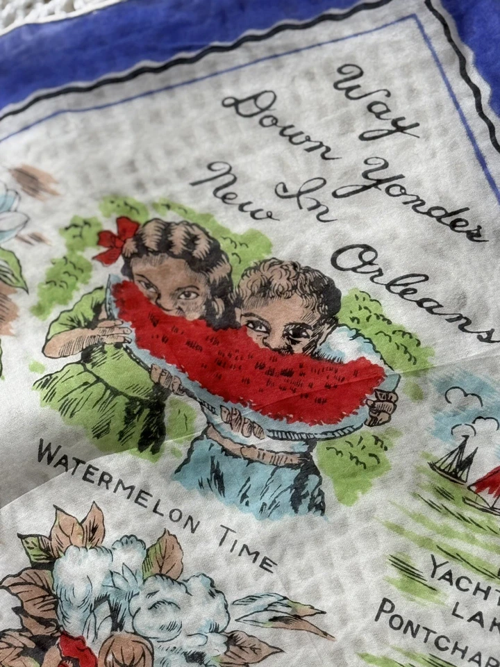 Pañuelo vintage Hankie Japón seda enrollado a mano Nueva Orleans muy abajo allá Foto 4 de 4