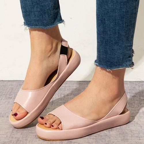 Mujeres Zapatillas Banda Elástica Sandalias Zapatos Cuero Sólido Puntera Abierta Verano Informal - Imagen 14 de 23