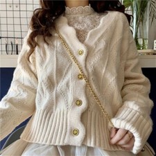 Lady Sweater Knitted Coat Long Sleeve Cardigan Tops V-neck Outwear Jacket Casual