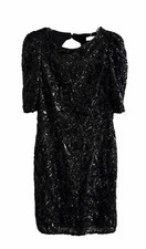 Monsoon Sequin Black Party Evening Short Sleeve Dress U.K. 10 New