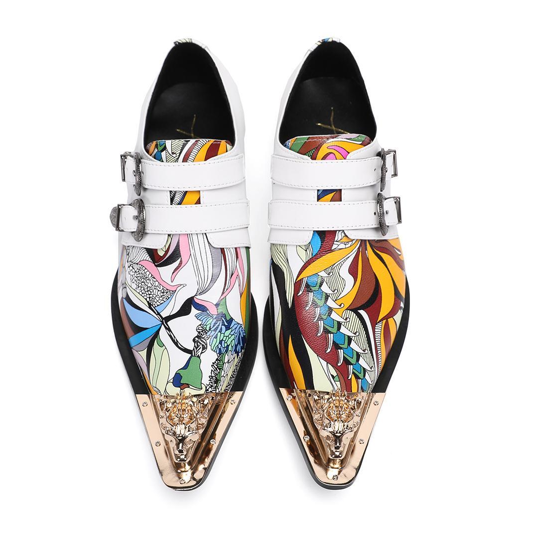 SAOLA Scarpe da sposa uomo inglesi metallo a punta graffiti eleganti pelle fibbia slip on