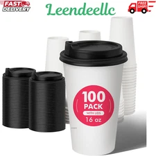 RACETOP 16 oz 100 Pack Disposable Paper Coffee Cups with Lids, Paper Cups