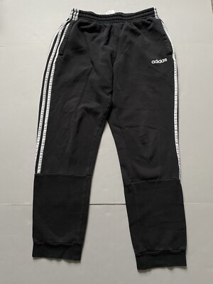 Adidas Joggers Mens L Black Sweatpants Drawstring Pull On Stripes Fleece