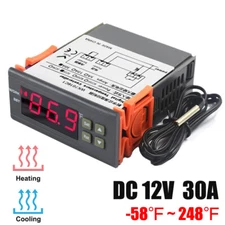 DC 12V Digital Temperature Controller Fahrenheit Thermostat Cool Heat Switch 30A