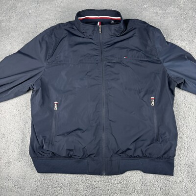 Tommy Hilfiger Bomber Jacket Mens XXL Blue 100% Polyester Zip-Up Water  Resistant