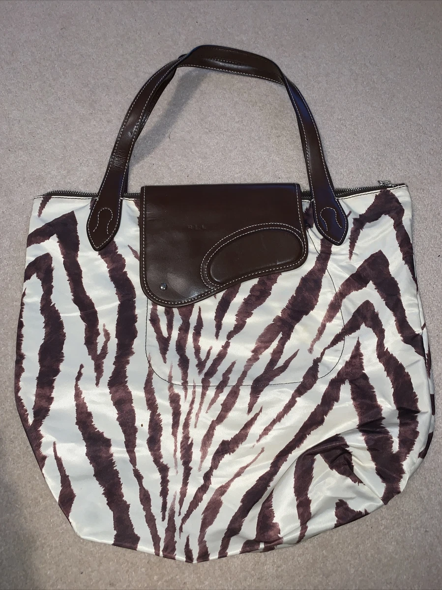 RALPH LAUREN NYLON AND LEATHER ZEBRA PRINT TOTE SHOULDER HANDBAG