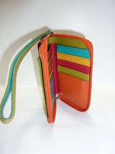 LEATHER MULTICOLOR RFID Zip Around Organizer Wallet/Wristlet INDIA USED