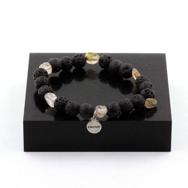 Steine Und MinéRaux. Quarz Armband Aus Rutil Golden Brasilien + Perlen Lava 8 MM-image