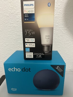 Amazon Echo Dot 5th Gen. Smart Speaker - Deep Sea Blue + Philips Hue White A19