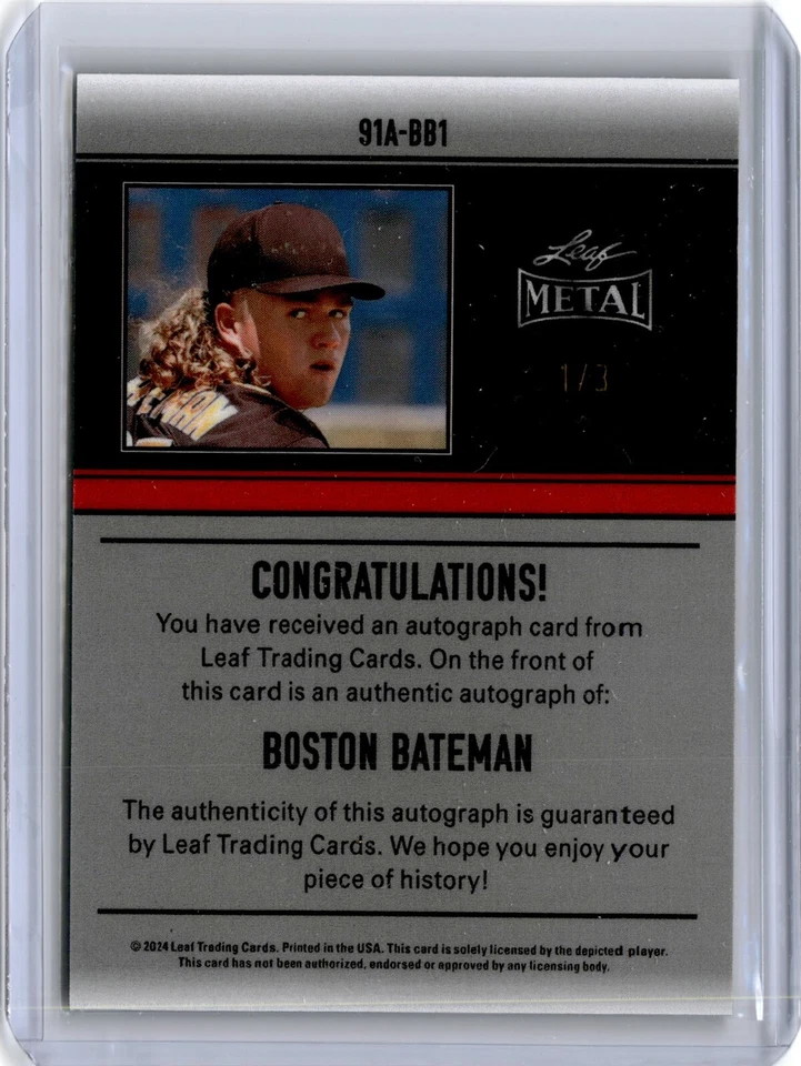 2024 Leaf Metal 1991 Lava Black Boston Bateman Auto 1/3 (B43) Padres - Image 2 of 2