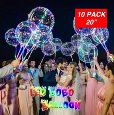 10 PCS LED Light Up BOBO Balloons 20 Inch WITH THE STICK 10 Pack Clear  PUMP
