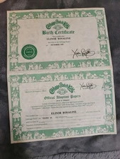 Cabbage patch kids official vintage birth certificate