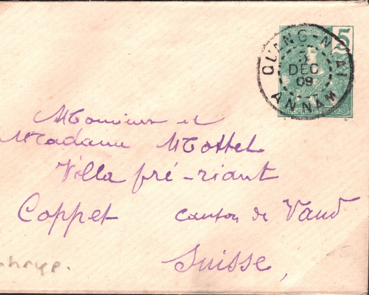 INDOCHINA Cover *Quang-Ngai* Stationery SWITZERLAND 1909 French
