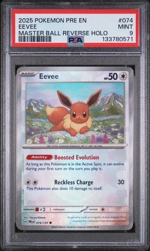 2025 POKEMON PRE EN-PRISMATIC EVOLUTIONS MASTER BALL REVERSE HOLO EEVEE PSA 9