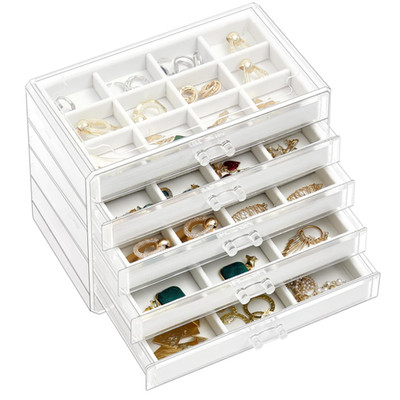 ProCase Acrylic Jewellery Box 5 Drawers Warm White 23x13x17cm