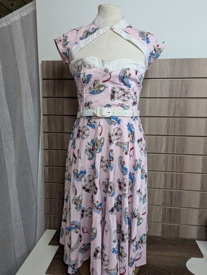 Hell Bunny Rockabilly Kleid Damen Mandarinkragen 50er Print Rosa Pokadot UK Sm