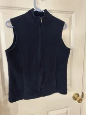 L.L. Bean Polartec Fleece Vest Women's Size Medium Full Zip Pockets Blue 259068