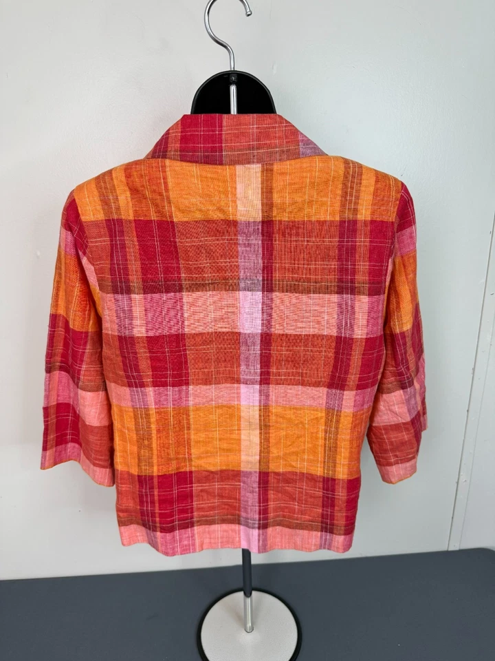 Blazer de mujer Silk Land de lino a cuadros manga 3/4 talla XL almohadillas para el hombro preppy Foto 4 de 4