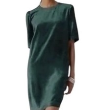 J. Jill Medium-Petite Teal Green Velvet Puff Sleeve Women’s Shift Dress NWOT
