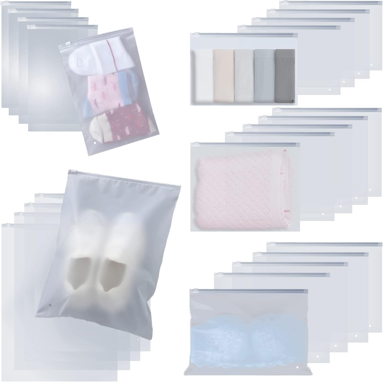 20 Piece Travel Storage Ziplock Bags Set Clothes Shoes Organiser 5 Sizes UK