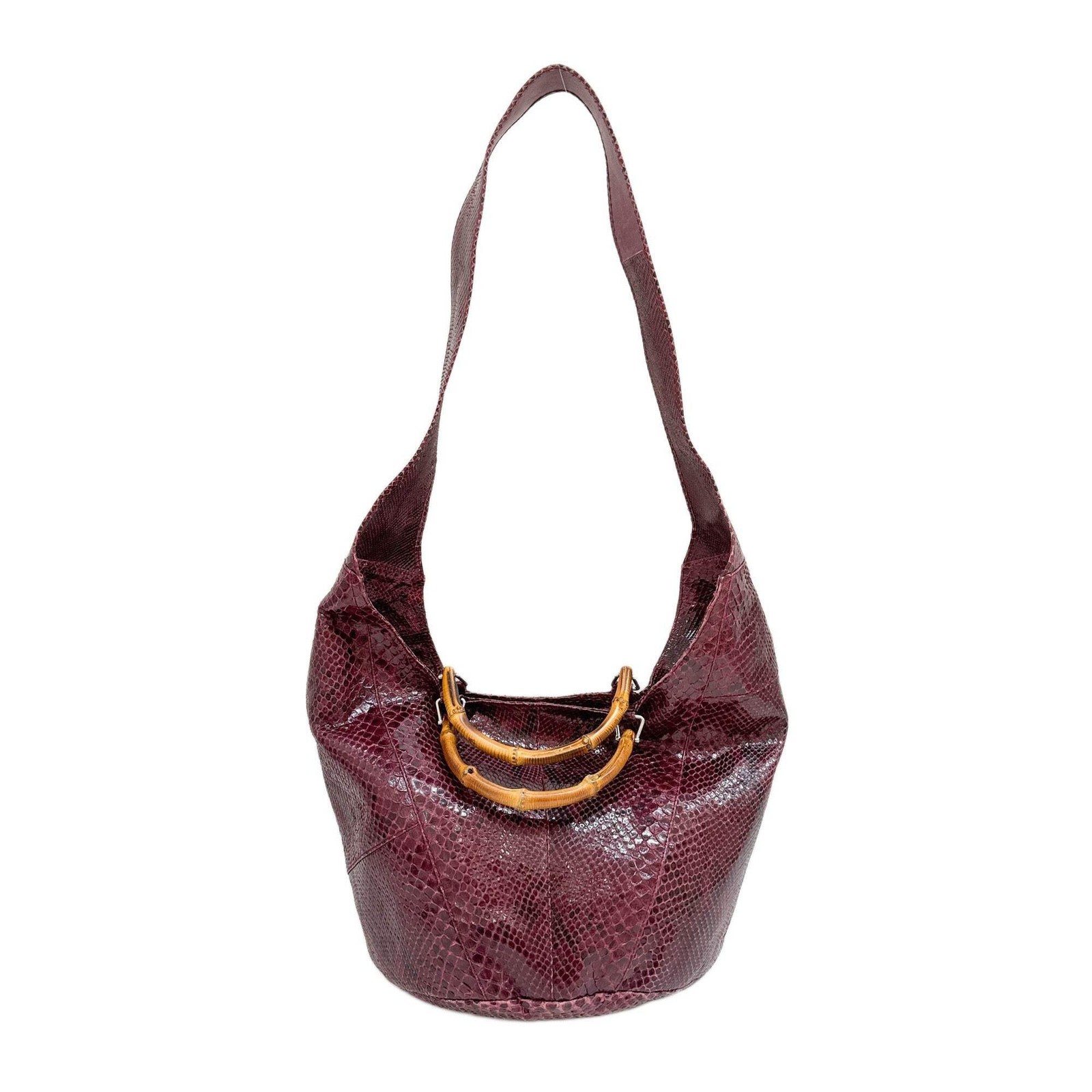 GUCCI Bamboo Bordeaux Python Embossed Leather Two… - image 1