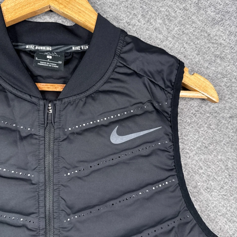 Nike Aeroloft 800 Chaleco para Correr Para Hombres Pequeño S Negro Plumón de Ganso Cremallera Completa 800497-010 Foto 3 de 4