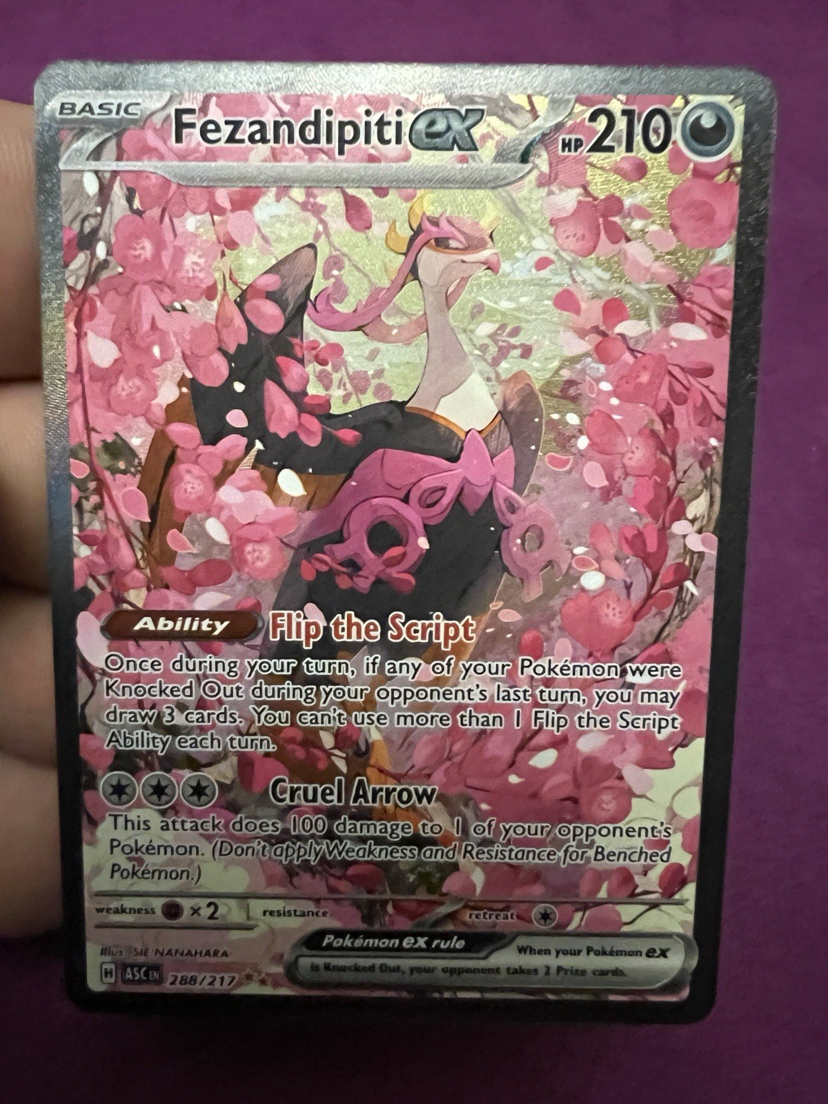 Pokémon Fezandipiti ex Full Art EX Holo 210 HP Card 288/217 ASC-Near Mint