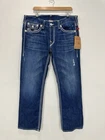 True Religion Straight Jeans Men 38x34 Blue Denim Ricky Big QT Straight NEW