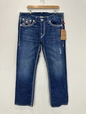 True Religion Straight Jeans Men 38x34 Blue Denim Ricky Big QT Straight NEW