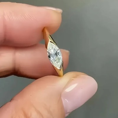 Women s Brass Wedding Band Ring with Marquise Cubic Zirconia Elegant
