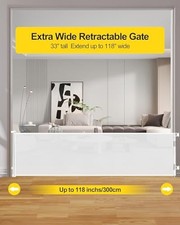 DEARLOMUM 118 INCH EXTRA WIDE RETRACTABLE BABY GATE,MESH LARGE BABY GATE OR -