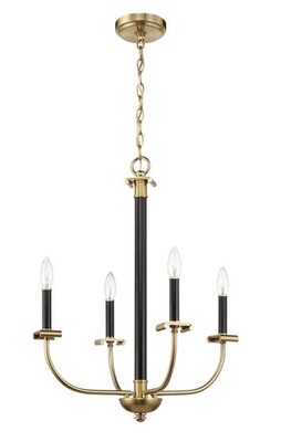 Flat Black Satin Brass Four Light Chandelier from the Stanza Collection