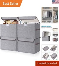 Large 22 Quart Linen Fabric Foldable Storage Bin Cube Organizer Basket with F...