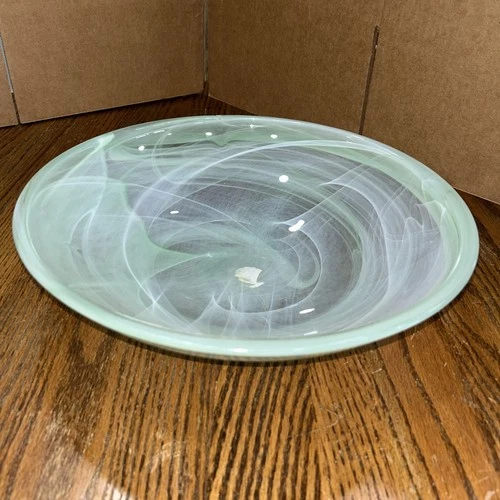 Vintage Murano Green Swirl Art Glass Bowl 13-3/4” across 3-1/2” tall
