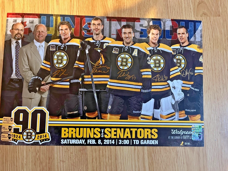 Boston Bruins 2014 11x17 firmado por Rask, Krejci, Chara, Bergeron, Eriksson con certificado de autenticidad Foto 2 de 4