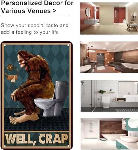 Funny Bigfoot Well Crap Tin Sign Vintage Bathroom Toilet Wall Decor 8x12 Inch - Picture 4 of 8