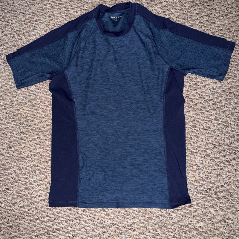 Lands' End shirt Men's Short Sleeve Rash Guard Blue Size Small