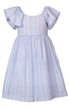 NEW Bonnie Jean Girls Size 16 "BLUE  WHITE JACQUARD STRIPE" Bow Back Dress NWT