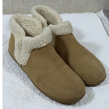 Minnetonka Women  s 11 Tan Lyndy Sherpa Lined Suede House Slippers 400441 Warm