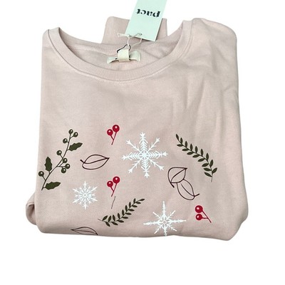 PACT Womens Organic Winter Sprigs Slouchy Crew Sweatshirt Size Large New