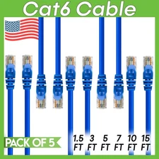 5 x Cat 6 Patch Cord Blue Cat6 Cable Ethernet RJ45 Connectors Internet Wire