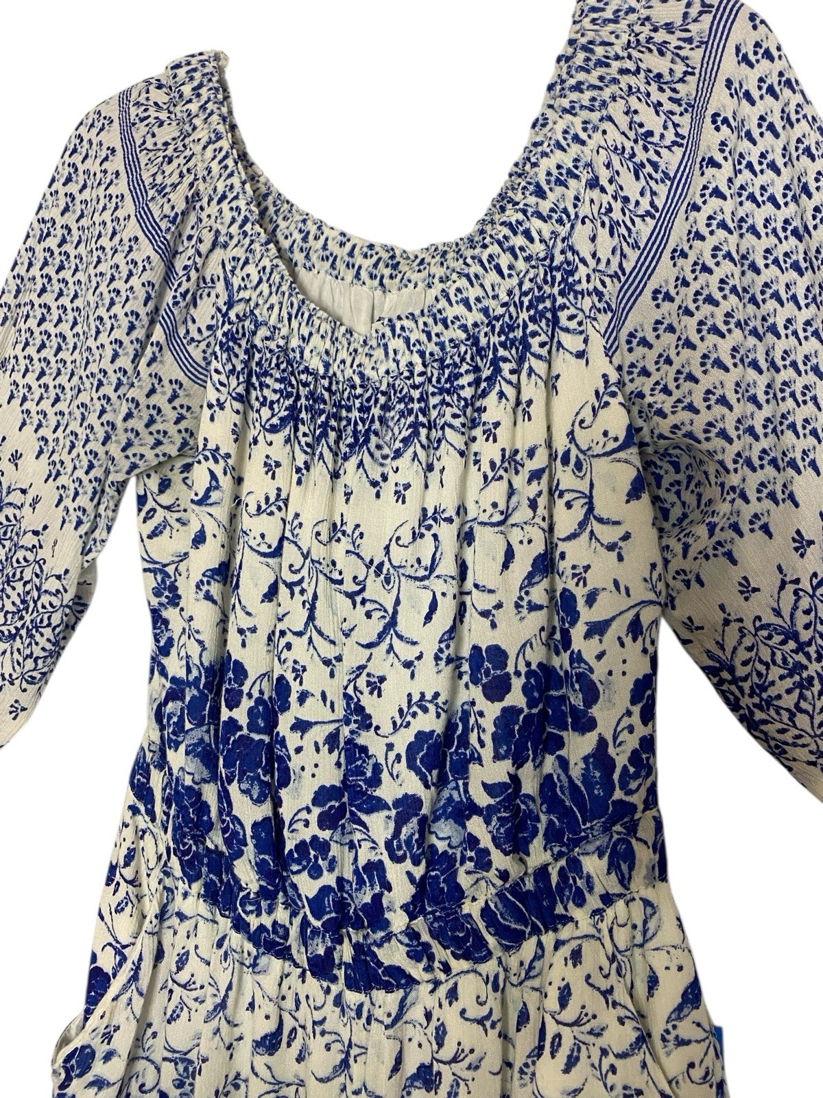 By Anthropologie M Romper Blue Floral Off Shoulder Shorts Cottagecore OB964095 image 4