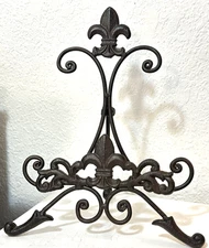 Cast Iron Easel Stand Picture Book Plate Holder 10.5” Fleur-de-lis Lily Design
