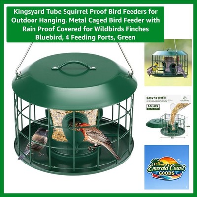 Spacious Squirrel Proof Hanging Bird Feeder - Rain Resistant, Green Metal Style