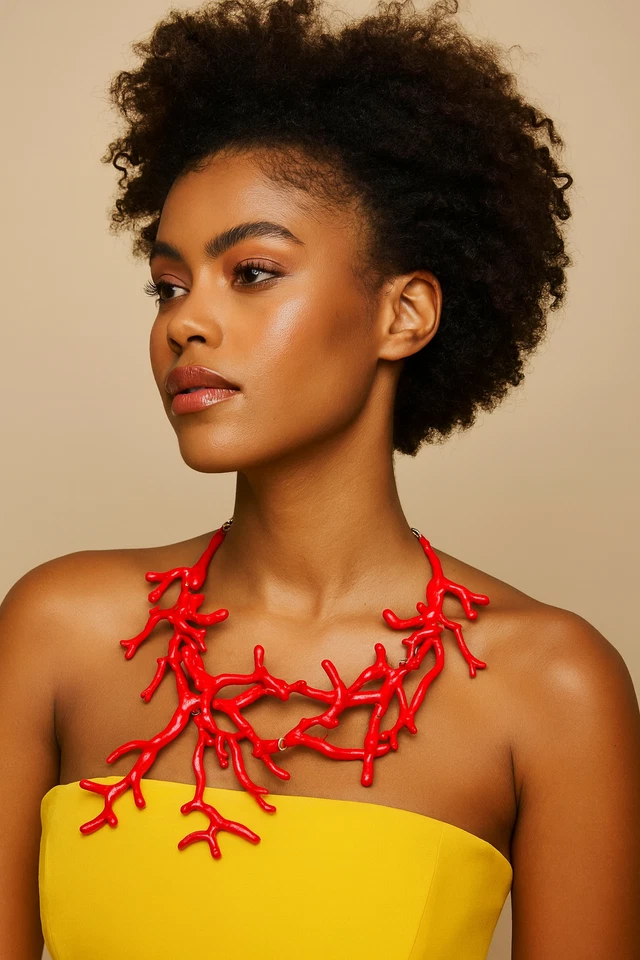 Collar con rama de coral rojo Foto 2 de 4