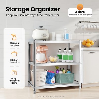 3 Tiers Kitchen Shelf Shelving Rack Restaurant Shelves Rack Stainless Steel USA
