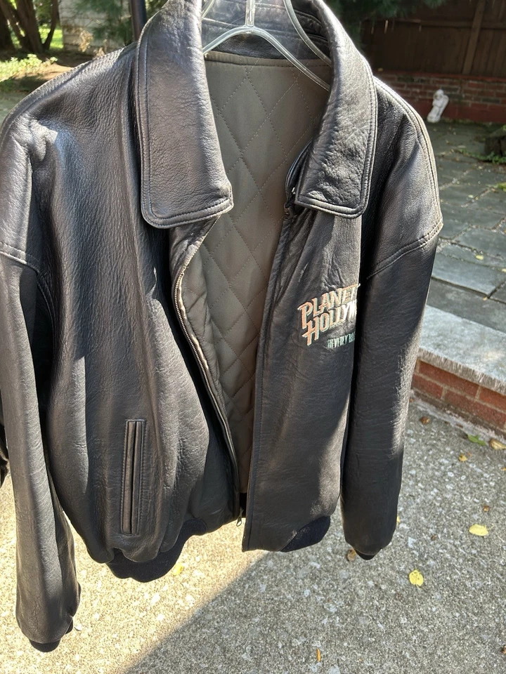Chaqueta de vuelo de bombardero reversible de cuero vintage Planet Hollywood Las Vegas L Foto 2 de 3
