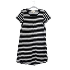 Michael Kors T-Shirt Dress Womens S Black White Striped Shoulder Zip Detail EUC